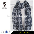 black and white silk feel digital printed scarves big flower 100% polyester scarf